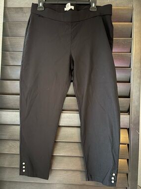 Retrology Black Petite Large Pull On Pants Button Detail Stretch Career
